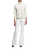 Cashmere Ribbed-Trim Turtleneck Sweater, Soft White