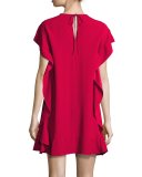 Flutter-Sleeve Ruffled Swing Dress, Hibisco