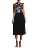 Sleeveless Embroidered Crop Top, Black