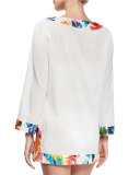 Crinkle Cotton Coverup Tunic w/Banana Leaf Trim