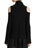 Torrence Cashmere Cowl-Neck Cold-Shoulder Ribbed Sweater