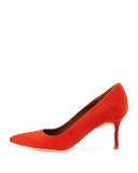 Treva Suede Pointed-Toe Pump, Coral