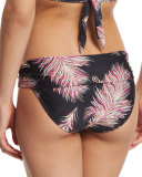 Feather-Print Gathering Swim Bottom, Krishna