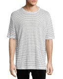Striped Linen Relaxed-Fit T-Shirt, Black/White