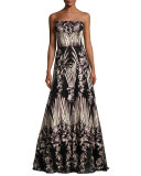 Strapless Embroidered Ball Gown, Purple/Gold