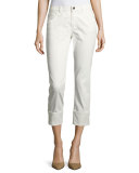 Waxed Cropped Cuffed Jeans, White