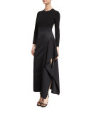 Kaya Draped Satin Skirt, Black