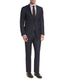 Striped Wool Two-Piece Suit, Navy/Brown