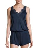 Livia Lace-Trimmed Romper Nightie, Navy