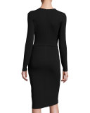 Twisted Long-Sleeve Sheath Dress, Black