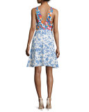 Sleeveless Floral Ribbed A-Line Dress, Blue/White