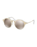 Trimmed Mirrored Round Sunglasses