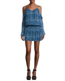 Misti Printed Cold-Shoulder Mini Dress, Blue