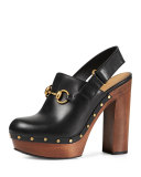 Amstel Horsebit Leather Clog Pump, Black