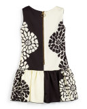 Sleeveless Floral Fit-and-Flare Dress, Black/Cream, Size 7-14