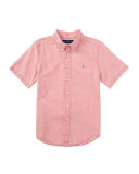 Short-Sleeve Linen-Blend Shirt, Island Red, Size 2T-4T