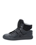 Croc-Strap Leather High-Top Sneaker, Black