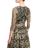 3/4-Sleeve Embroidered Top