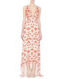 Juela Cutout High-Low Gown, Nude/Poppy