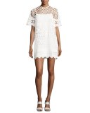 Crochet Scalloped-Hem Shift Dress, White