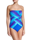 Pixel-Print Ombre One-Piece Bandeau Swimsuit
