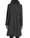 Fox-Collar Belted Felt Coat, Slate