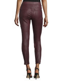 Leather-Like Ponte Skinny Jeans, Merlot
