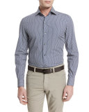 Floral-Print Long-Sleeve Sport Shirt, Navy