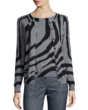 Zebra-Print Crystal-Button Cardigan, Multi