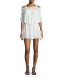 Sadie Cold-Shoulder Popover Mini Dress, Soft White