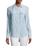 Jesse Pearly-Snap Western Shirt with Contrast Piping, Light Gray