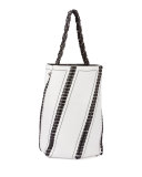 Hex Whipstitch Leather Large Bucket Bag, White/Black