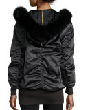 Avonshire Long Satin Bomber Jacket W/ Fur Hood 