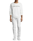 Slim-Straight Moto Jeans, Off White