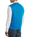 Cashmere-Silk V-Neck Cardigan Vest, Aqua (Blue)