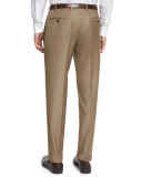 Parker Flat-Front Super 150's Trousers, Khaki