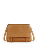 Intrecciato Medium Flap-Tab Bag, Camel