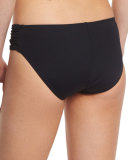 Island Goddess Shirred-Side Hipster Swim Bottom, Black