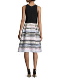 Sleeveless Striped-Skirt Dress, Black/Blush