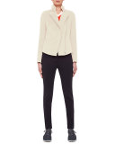 Ruched-Collar Moto Jacket, Cream