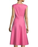 Cap-Sleeve Seamed Dress, Peony