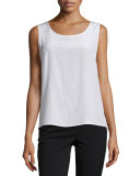 Silk Boat-Neck Shell, White  