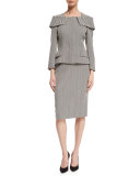 Herringbone Off-the-Shoulder Collar Jacket, Black