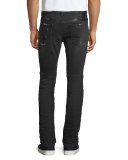 Destroyed Stretch Biker Denim Jeans, Black