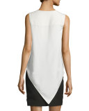 Sleeveless Draped-Front Colorblock Dress, Jet
