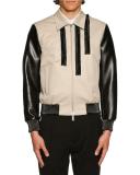 Coated Bomber Jacket w/Ruched Trim, Stone
