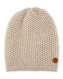 Cashmere Crochet Beanie Hat, Beige