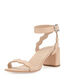 Emi Wavy Leather Ankle-Wrap Sandal, Neutral