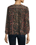Rosalind Floral-Print Georgette Top, Caviar