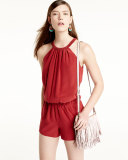 Nasiba Silk Halter Jumpsuit, Brick Red